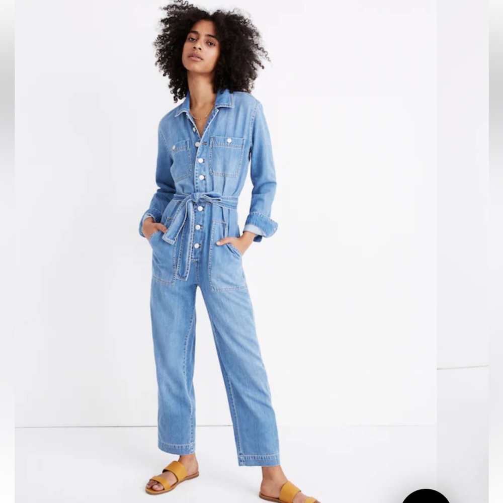 Madewell Denim Tie-Waist Jumpsuit Coveralls - Cosgrove Wash - Large - EUC!